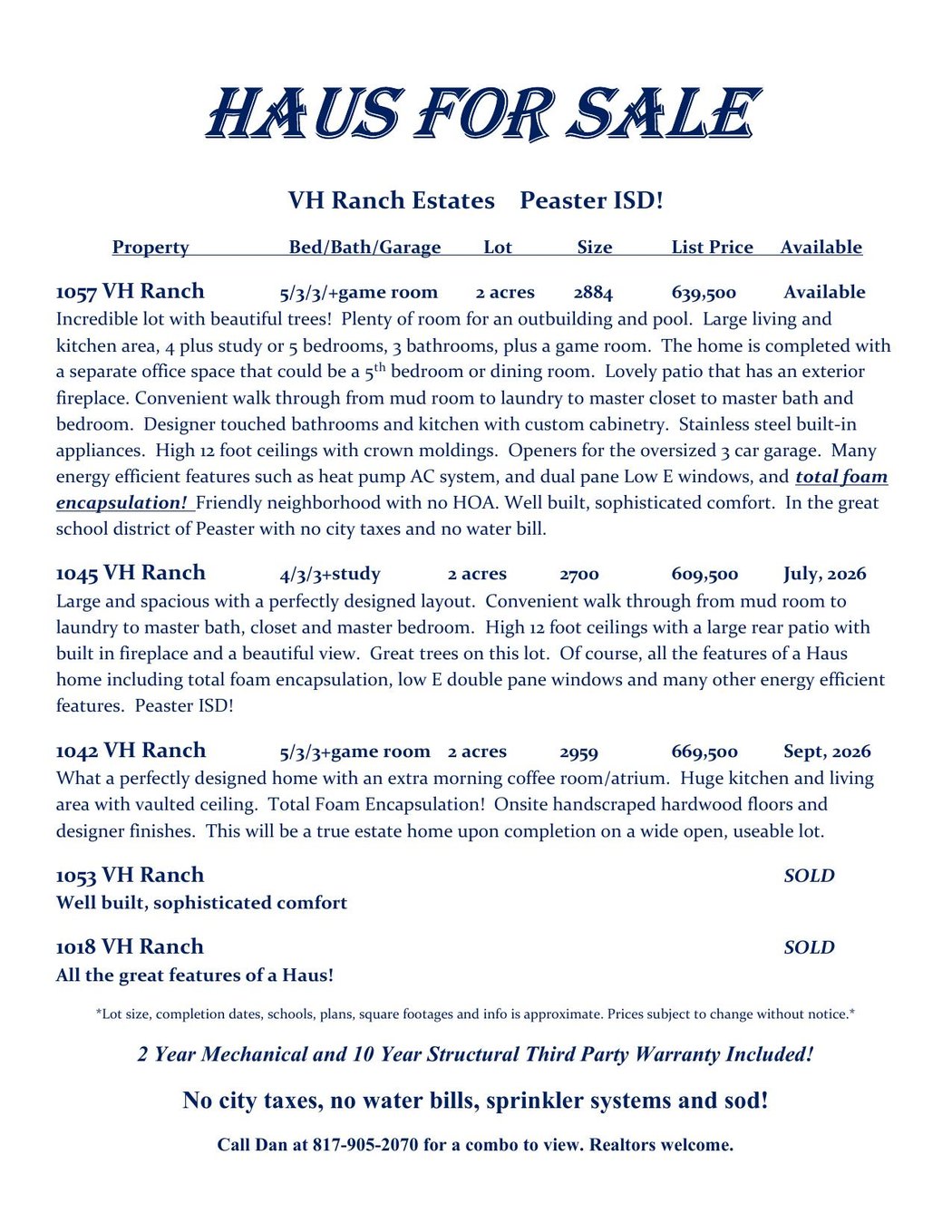 VH Ranch Estates Flier - Haus For Sale, Peaster ISD